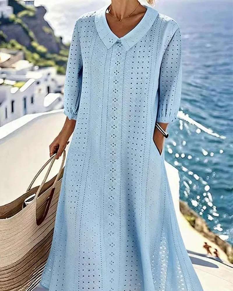 Baby Doll Neck Hollow Dress - Image 3