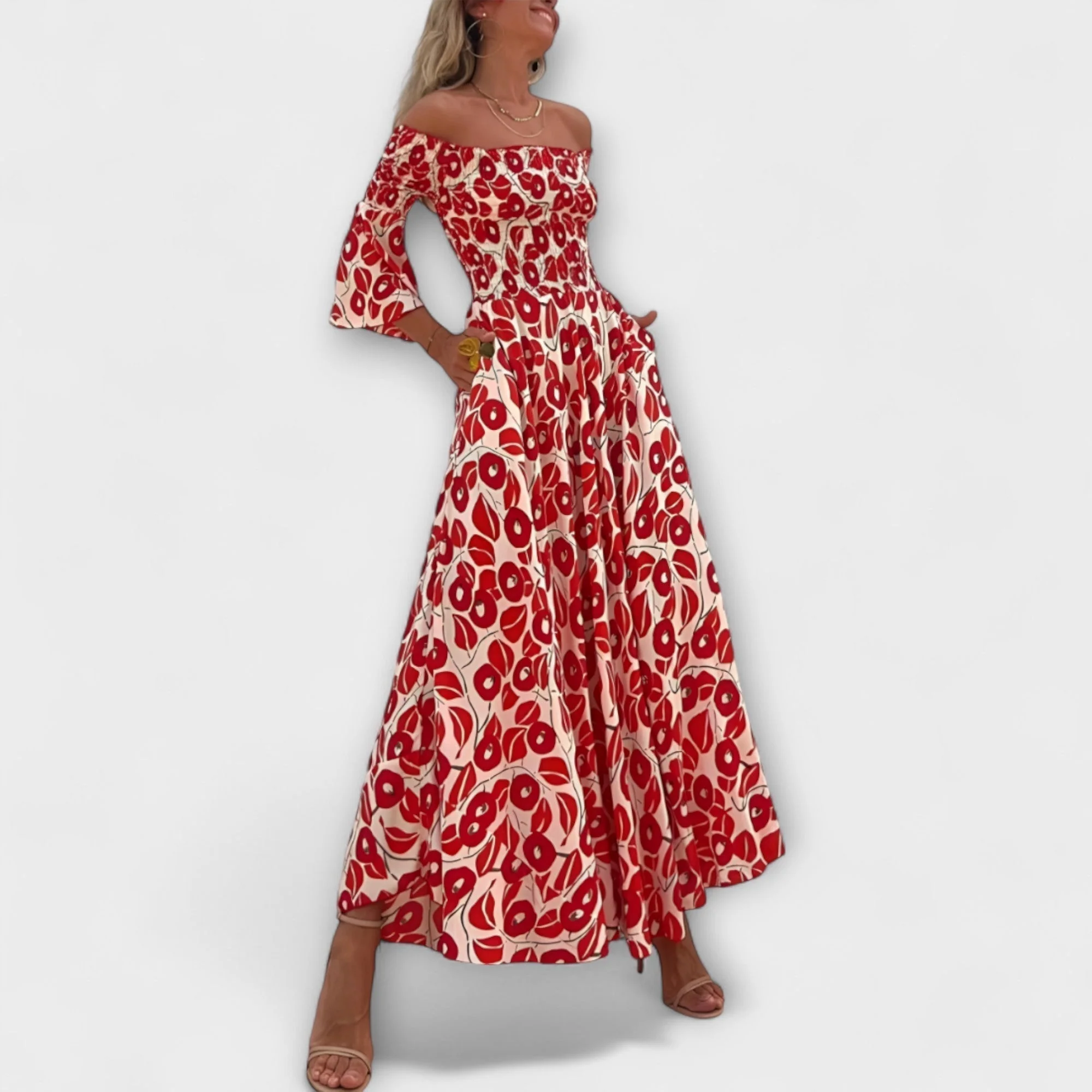 Bella - Off-Shoulder Dress with Ocean Flowers - Image 3