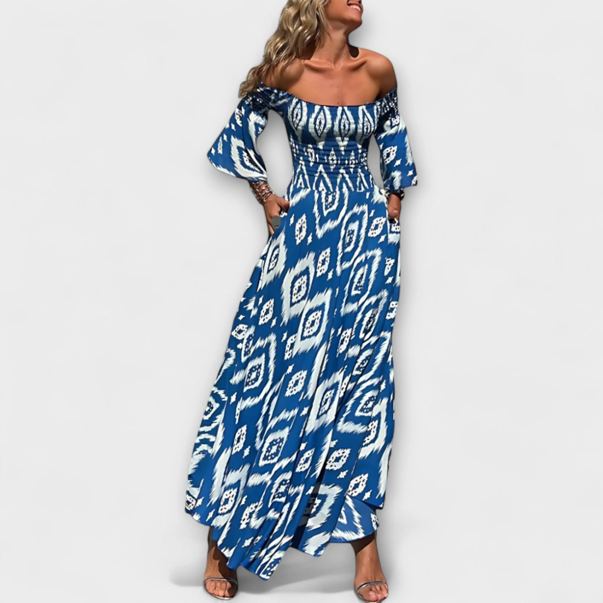 Bella - Off-Shoulder Dress with Ocean Flowers - Image 7
