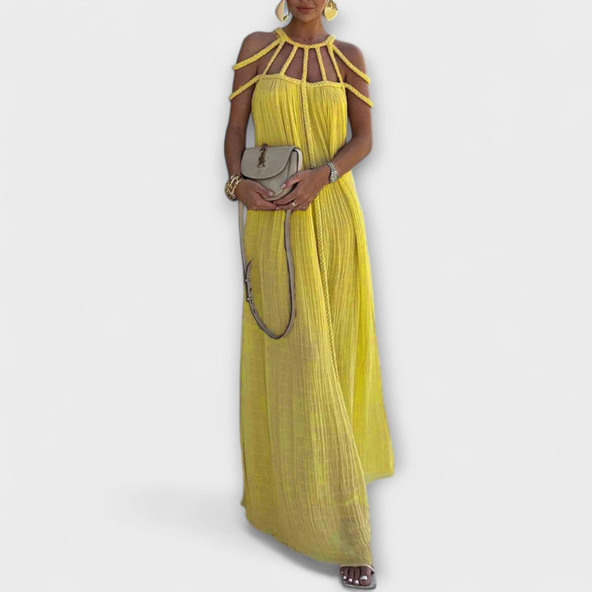 Briar - Chic Maxi Dress Made from Linen Blend with Draped Straps - Image 3