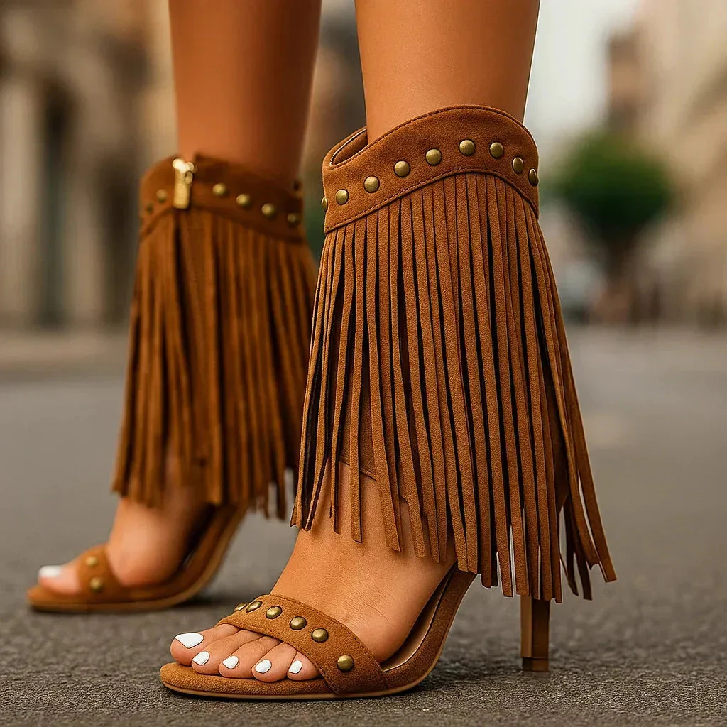 SHANIA SUEDE FRINGE HEELS - Image 4