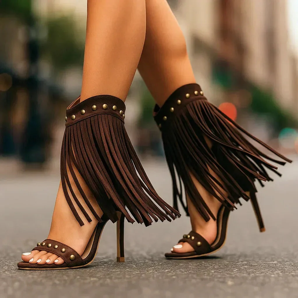 SHANIA SUEDE FRINGE HEELS - Image 5