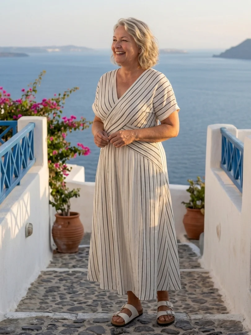 Cressida | V Neck Short Sleeve Cross Waist Midi Dress - Image 4