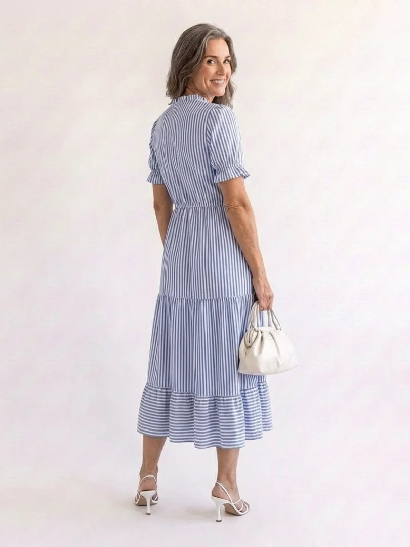 Dakota | Short Sleeve Striped Tiered Midi Dress - Image 3
