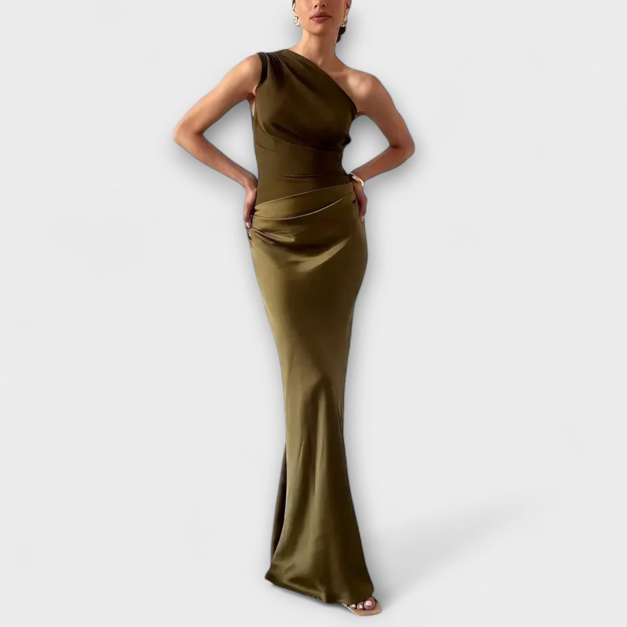 Elegant One-Shoulder Pleated Maxi Dress - Image 2
