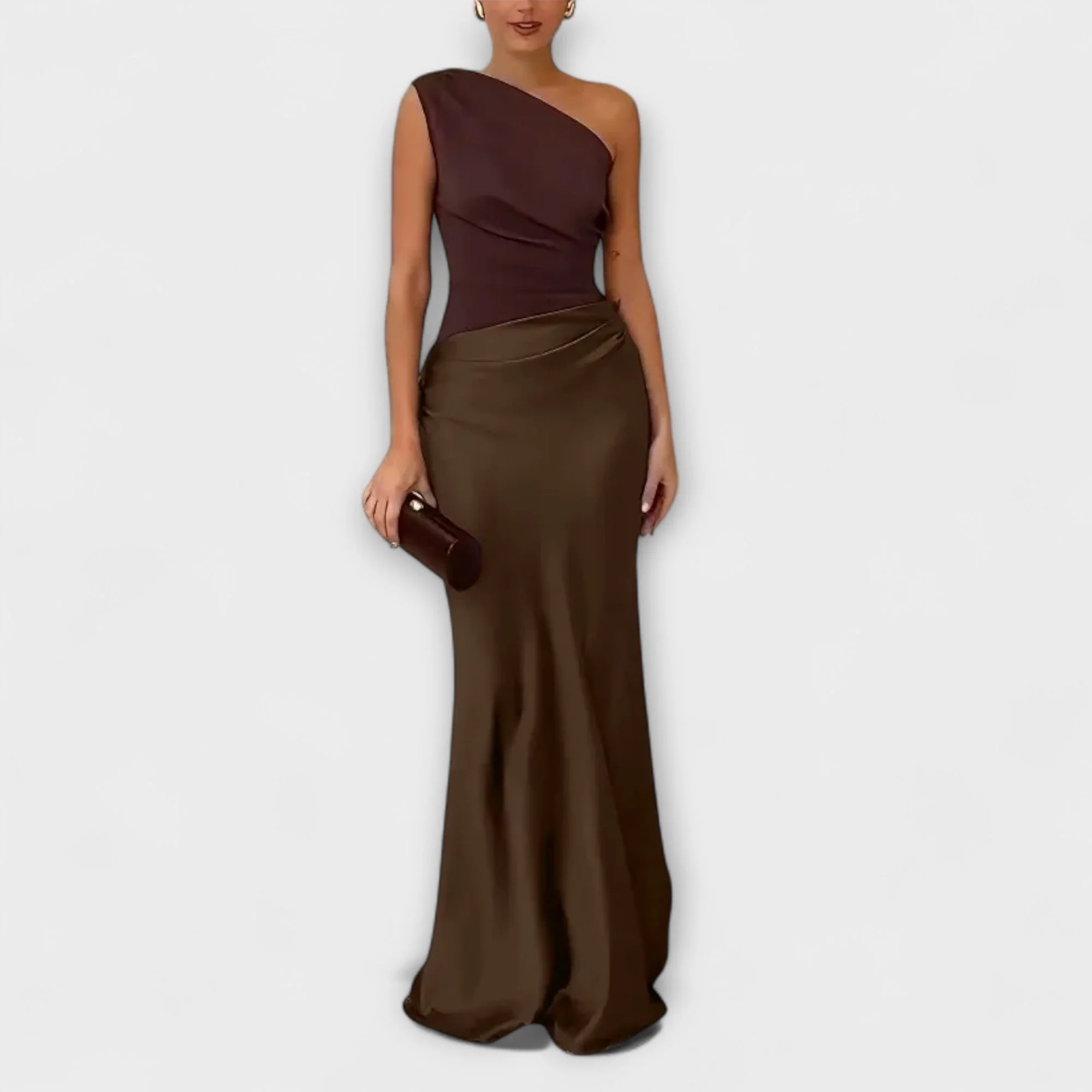 Elegant One-Shoulder Pleated Maxi Dress - Image 4