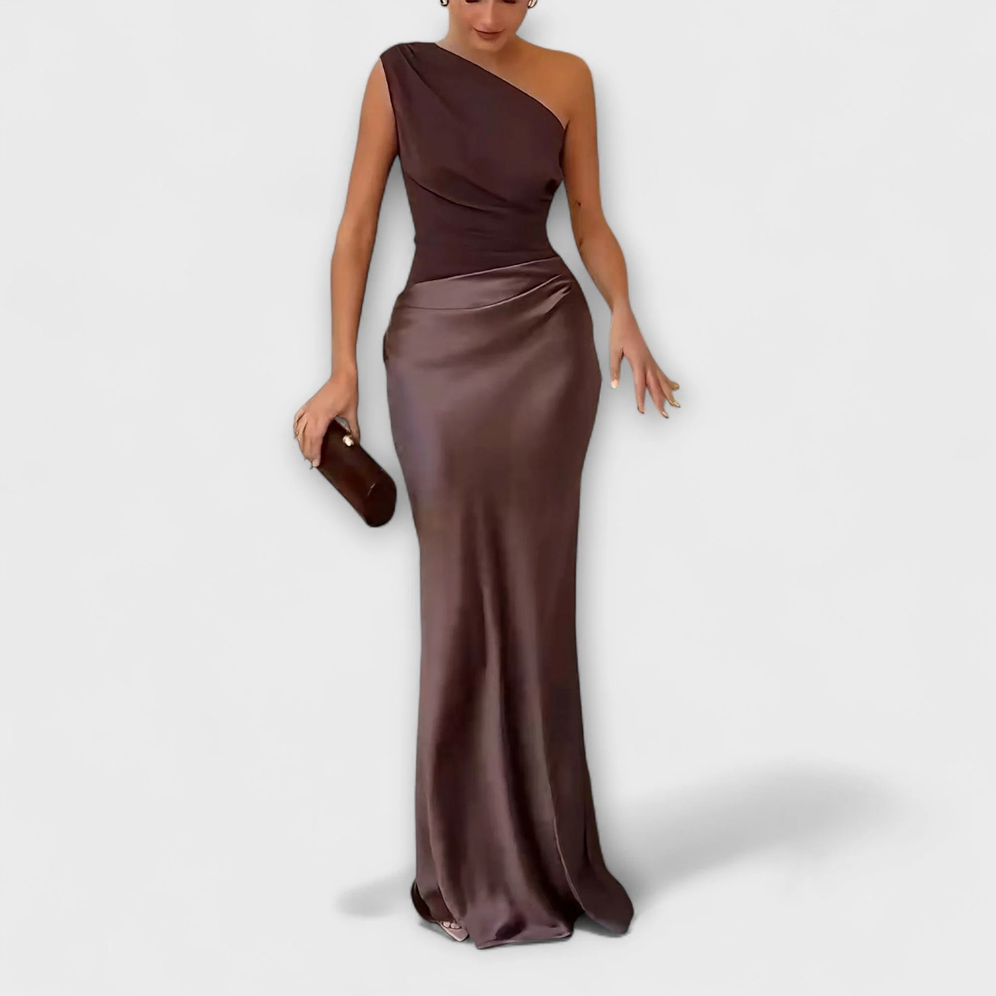 Elegant One-Shoulder Pleated Maxi Dress - Image 5