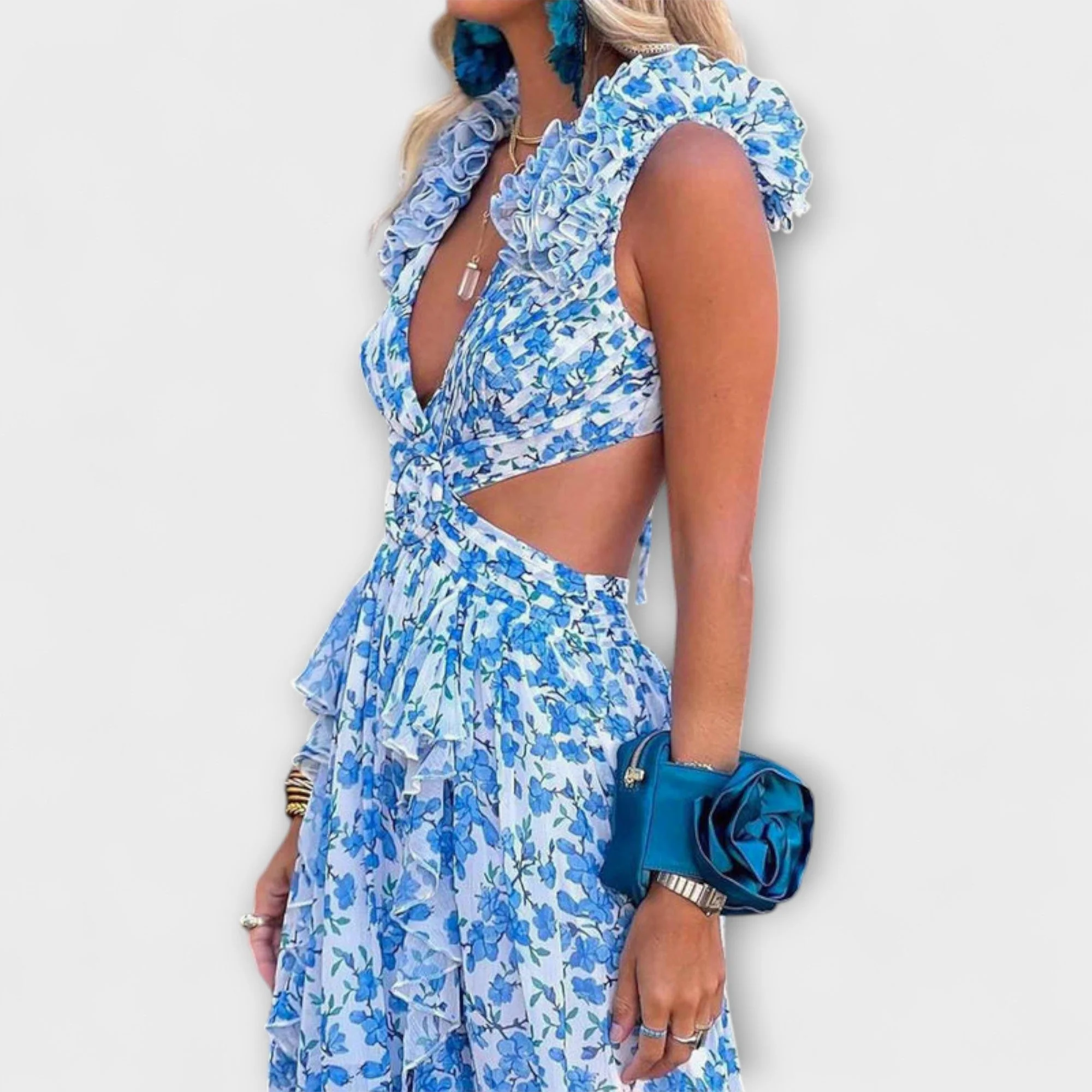 Elin - Maxi Dress with Ruffled Hem and Cut-Out Details - Image 6