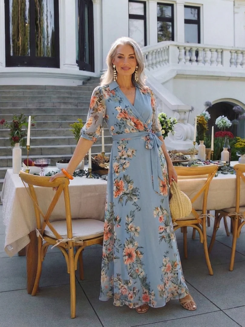 Elowen | Floral Wrap V Neck Maxi Dress - Image 7