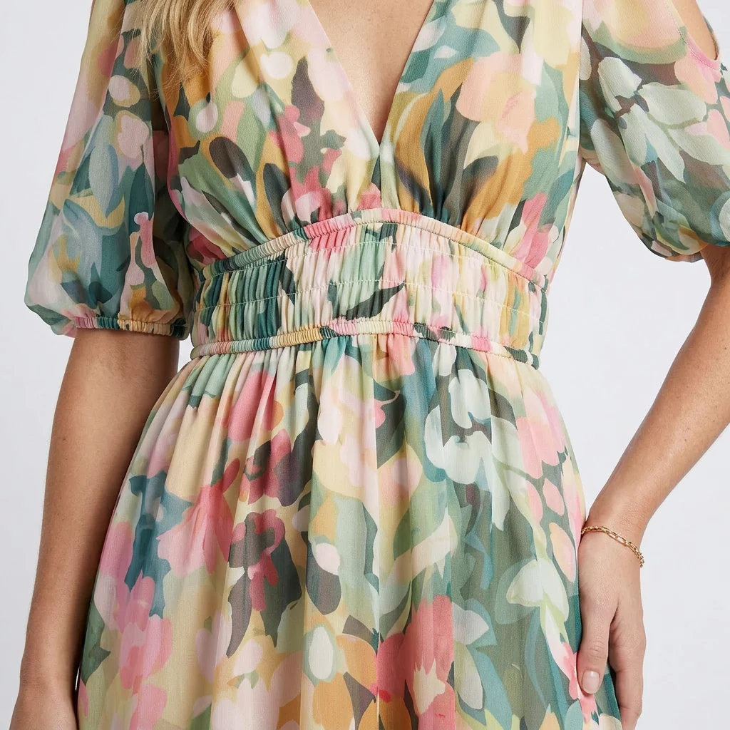 Eulalie | V Neck Short Sleeve Gathered Waist Midi Dress - Image 4