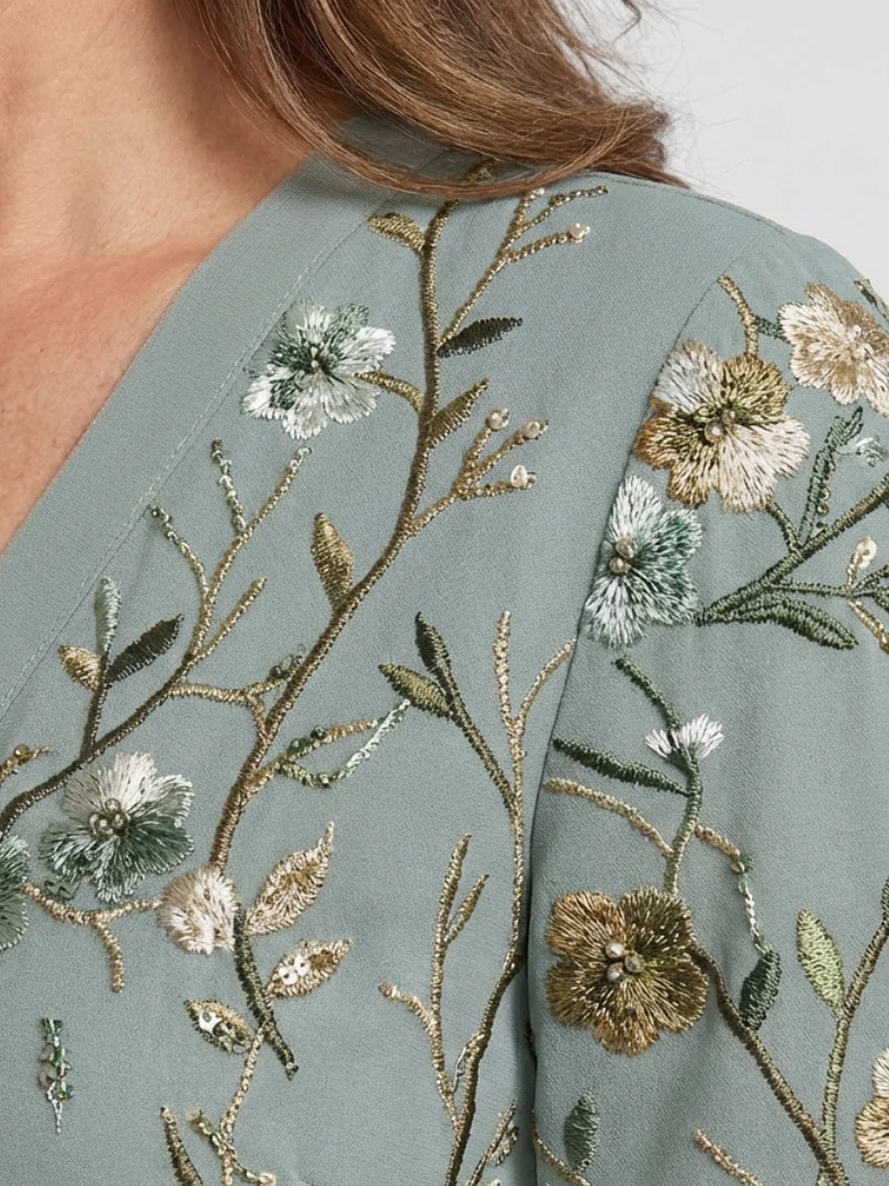 Evadne | Floral V Neck Short Sleeve Maxi Dress - Image 3