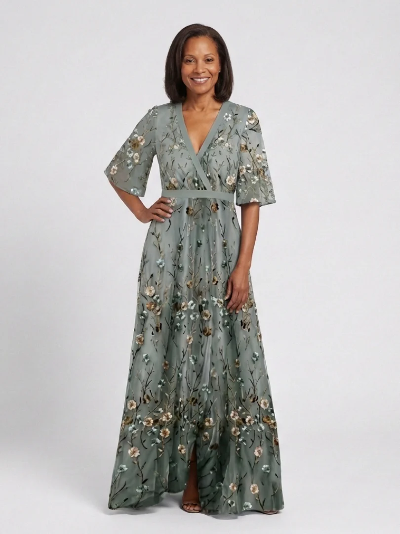 Evadne | Floral V Neck Short Sleeve Maxi Dress - Image 5