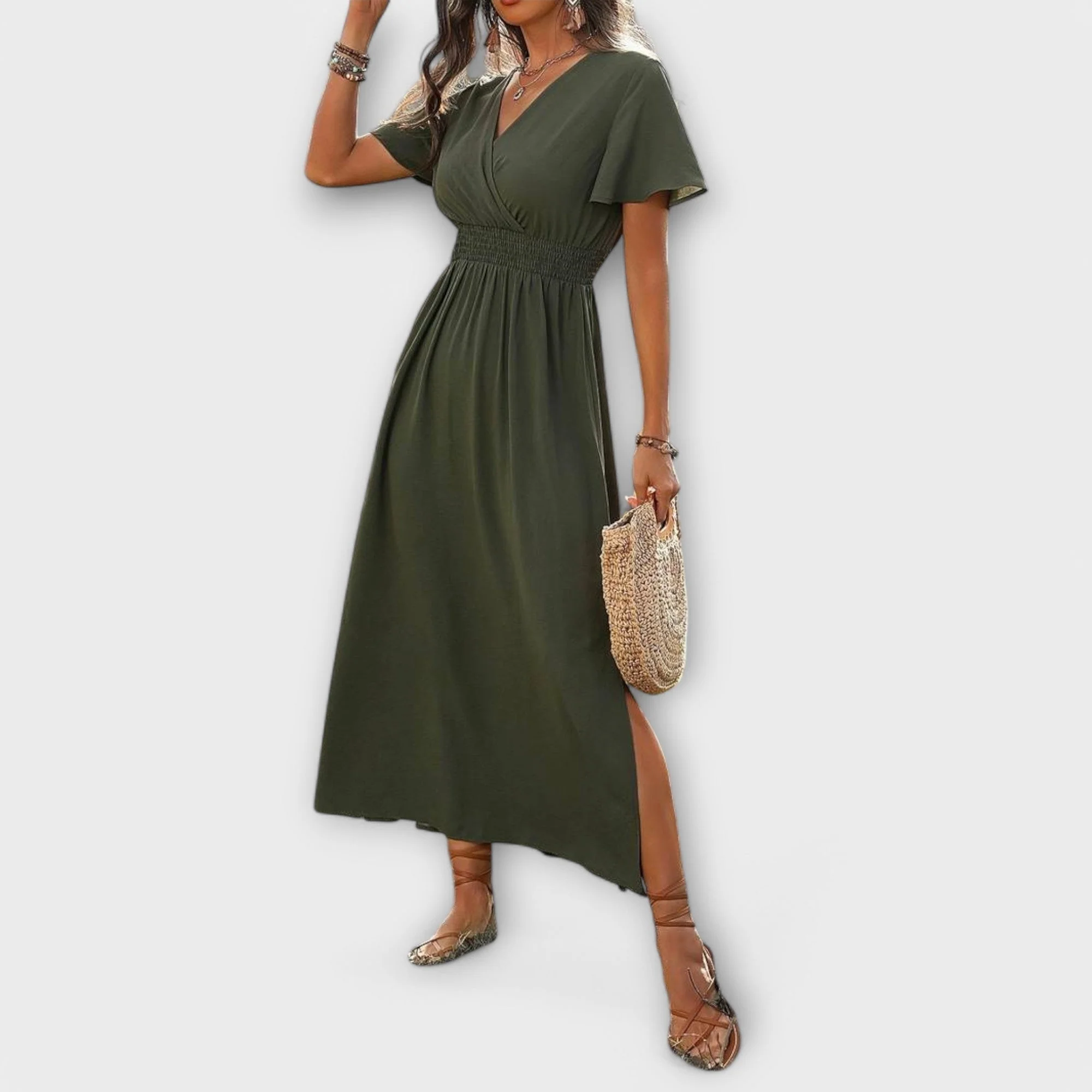 Heather - Elegant Boho Dress with V-Neck and Long Sleeves - Image 6