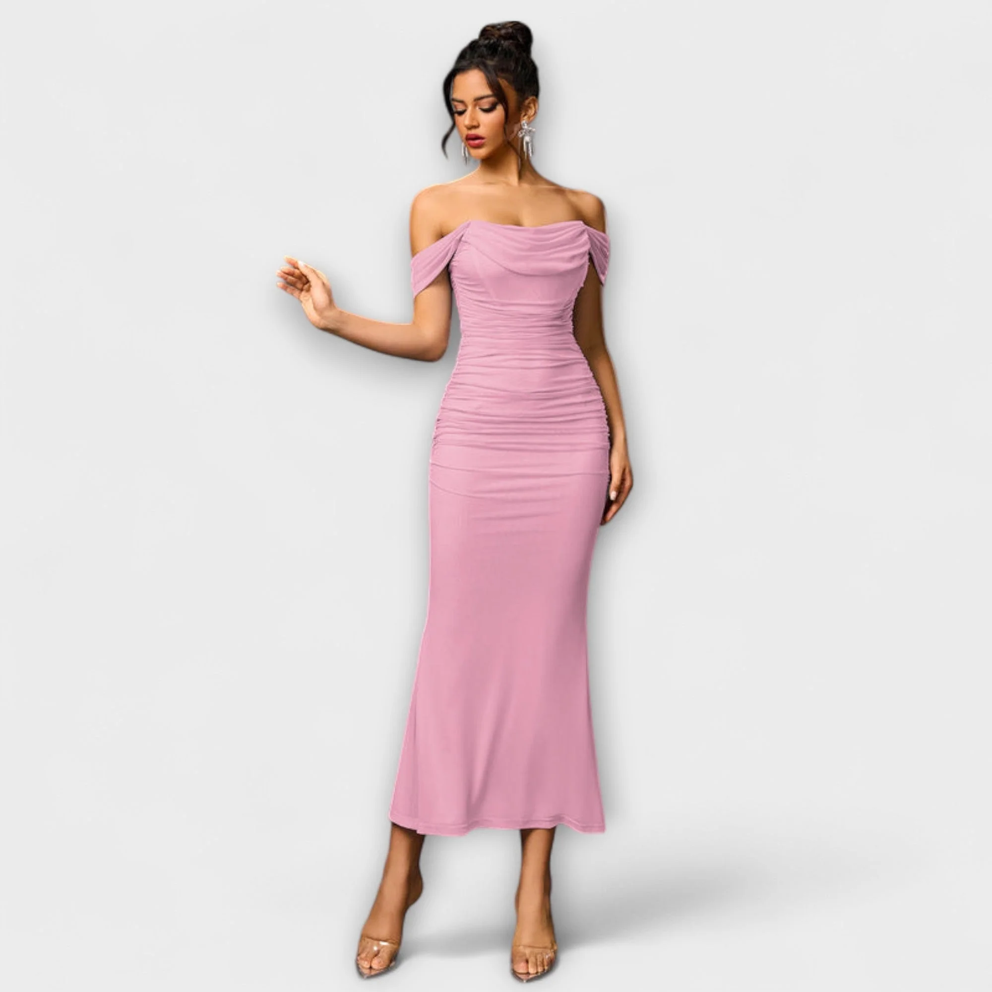Ione - Off-Shoulder Ruched Bodycon Dress - Image 31