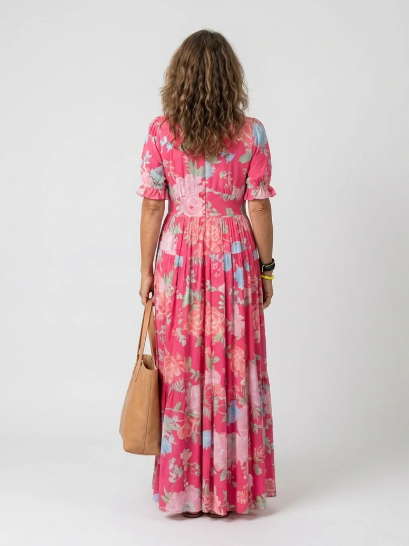 Ione | Short Sleeve V Neck Floral Midi Dress - Image 3