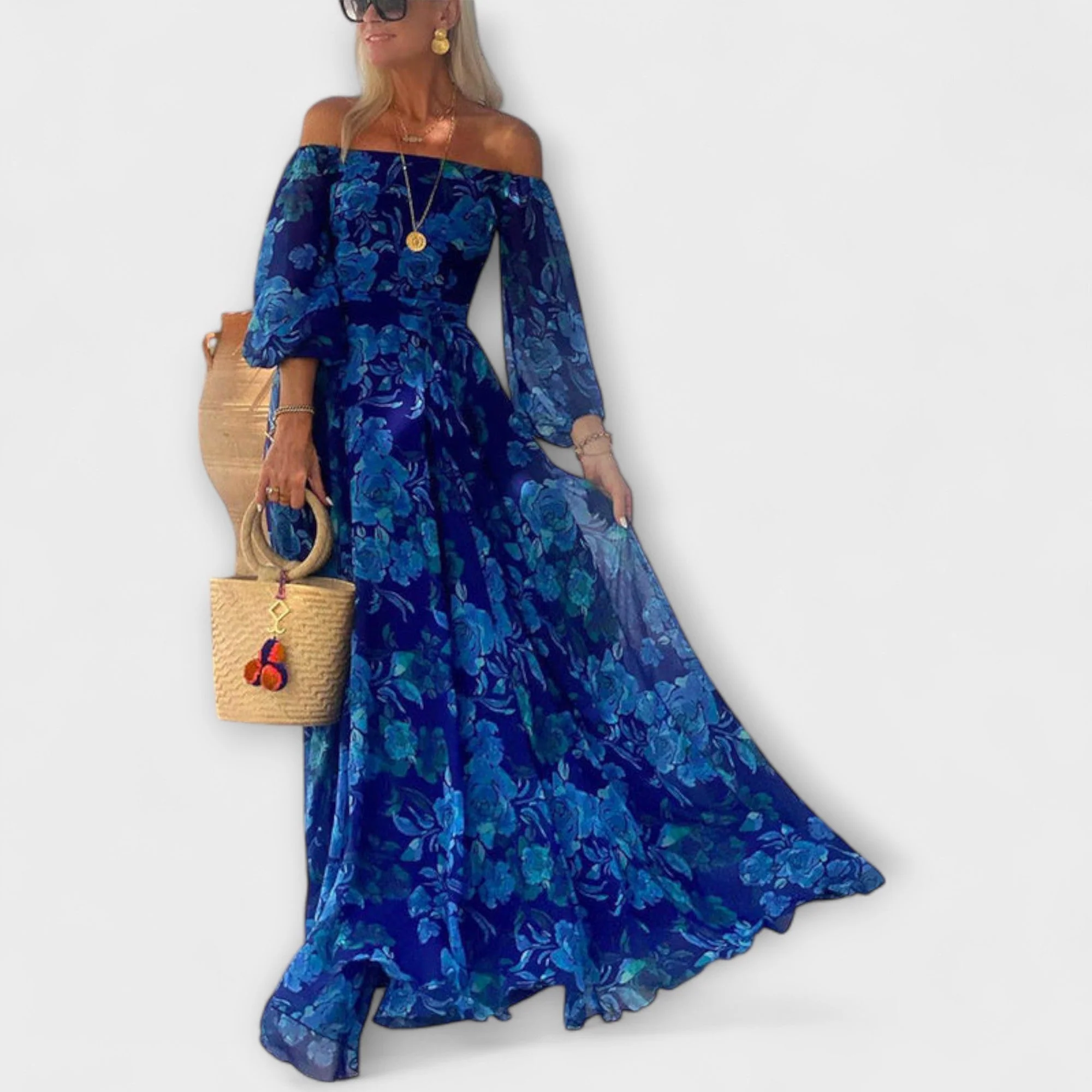 Juniper - Floral Off-Shoulder Smocked Maxi Dress for Vacation - Image 2