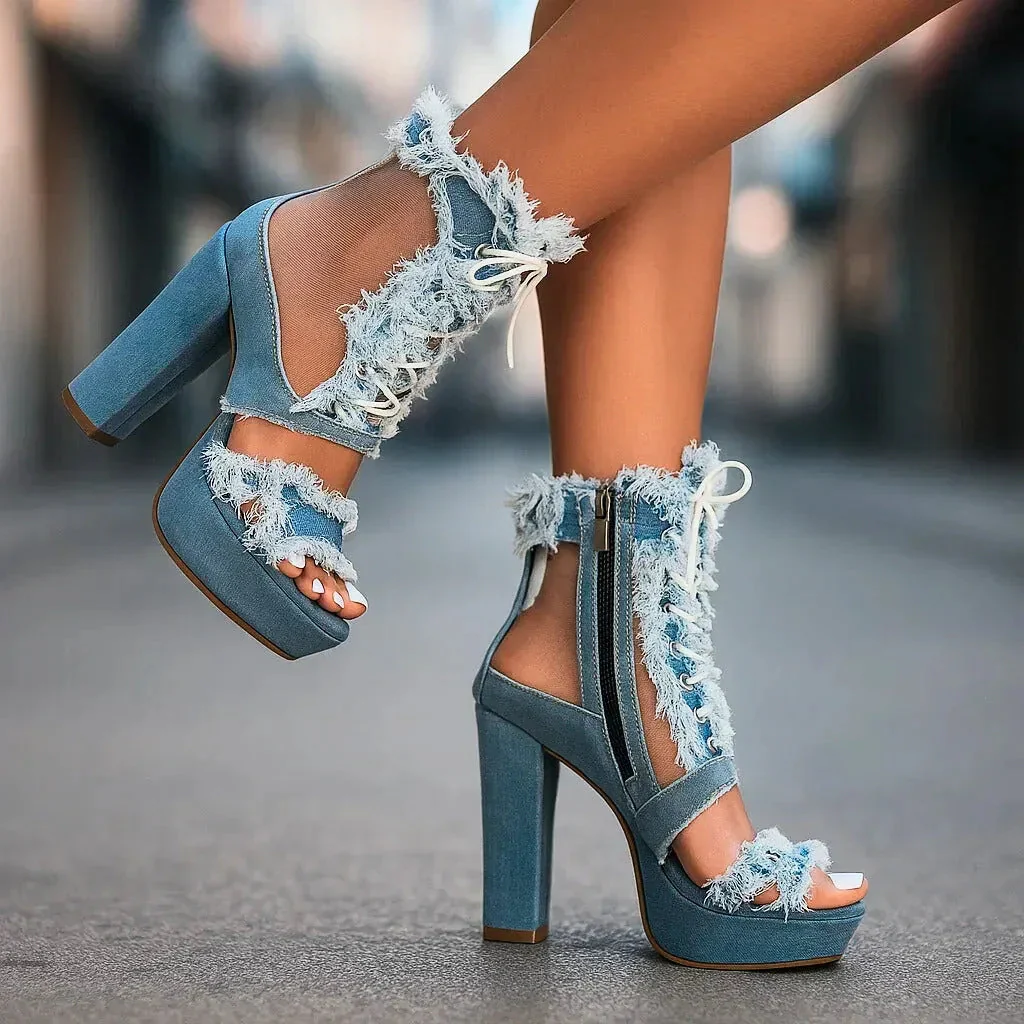 AMELIA MONTROSE DENIM HEELS - Image 4