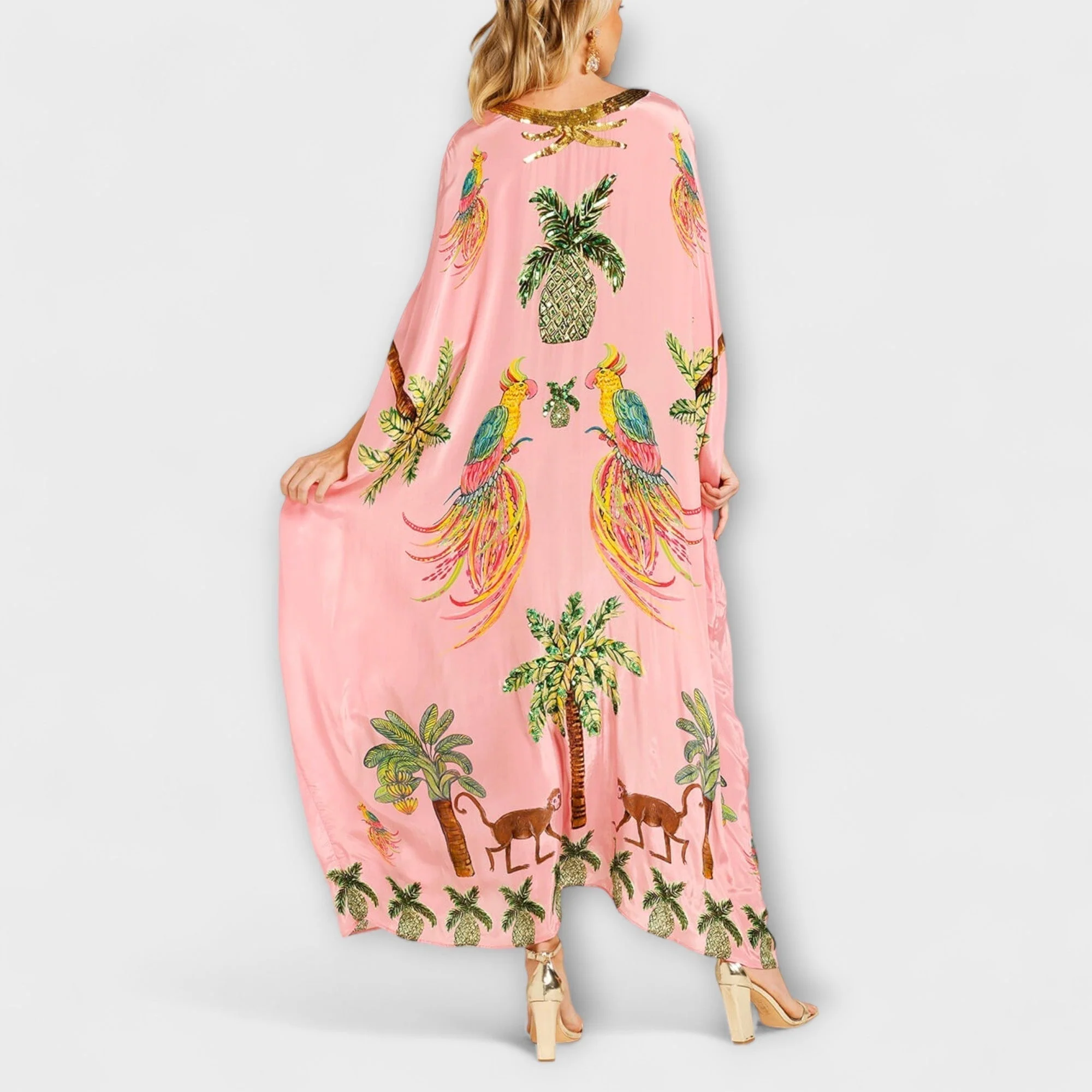 Linda - Eye-catching Dress with Asymmetrical Shoulders and Coconut Tree Print - Image 6