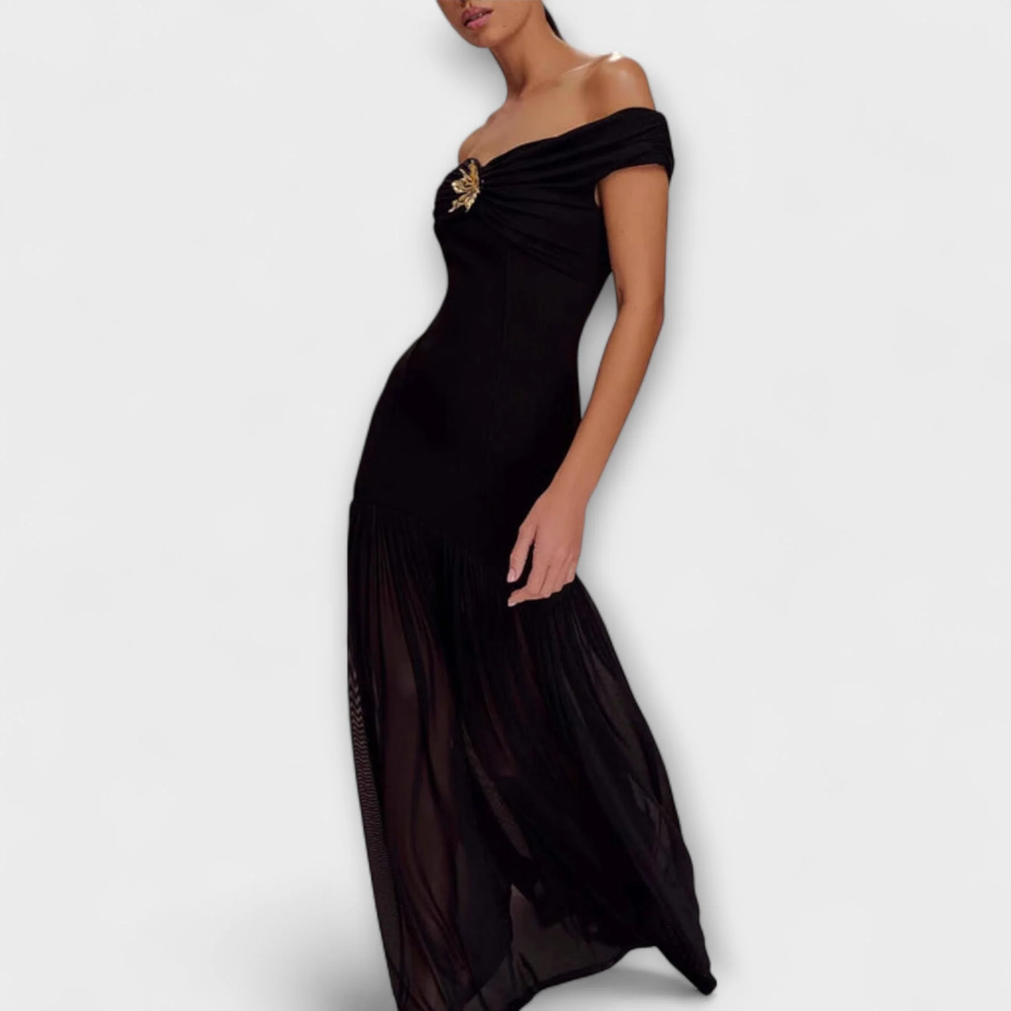 Maelie - Chic Strapless Bodycon Maxi Dress with Floral Embellishments - Image 5