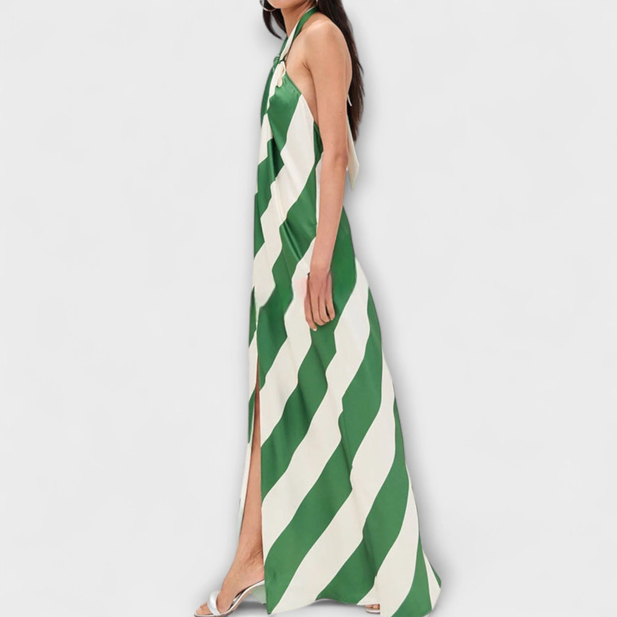 Marlowe - Striped Pattern Halter Backless Maxi Dress - Image 5