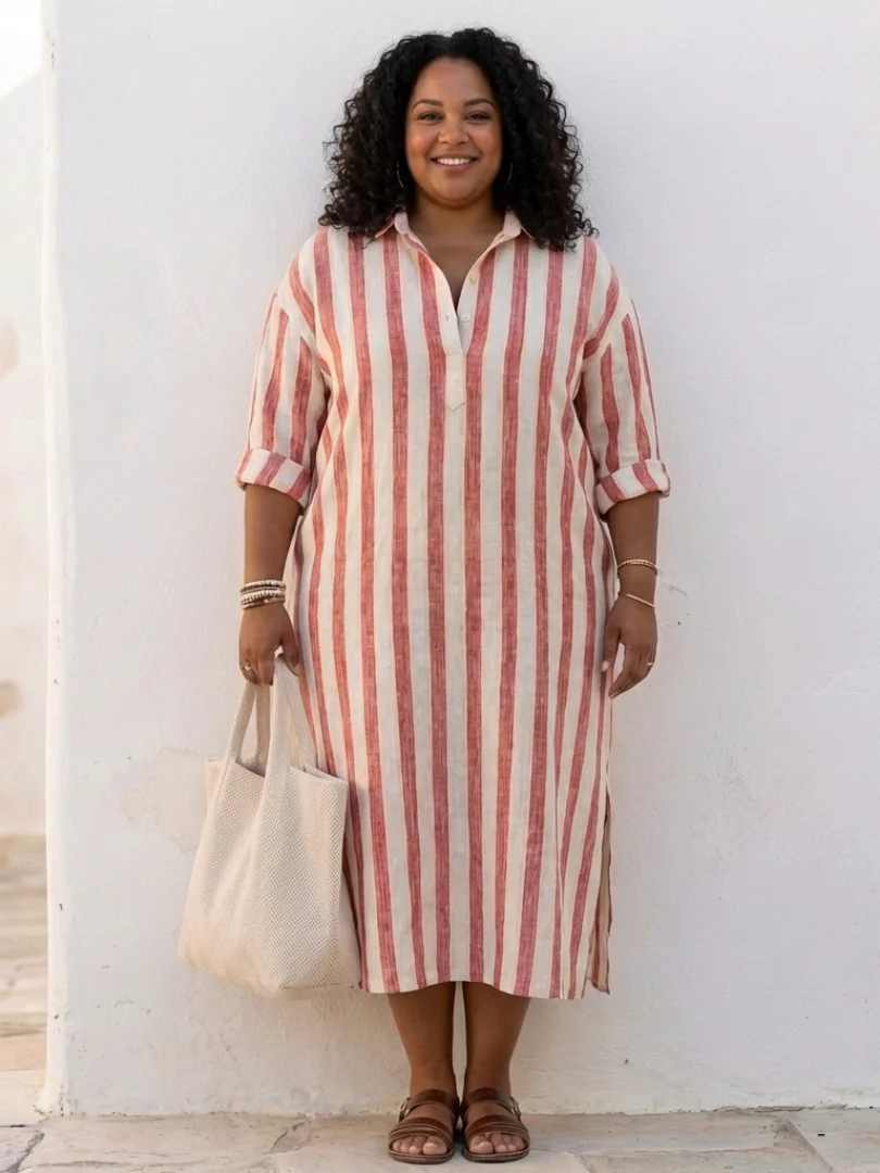 Naomi | Long Sleeve Striped Midi Shirt Dress - Image 5
