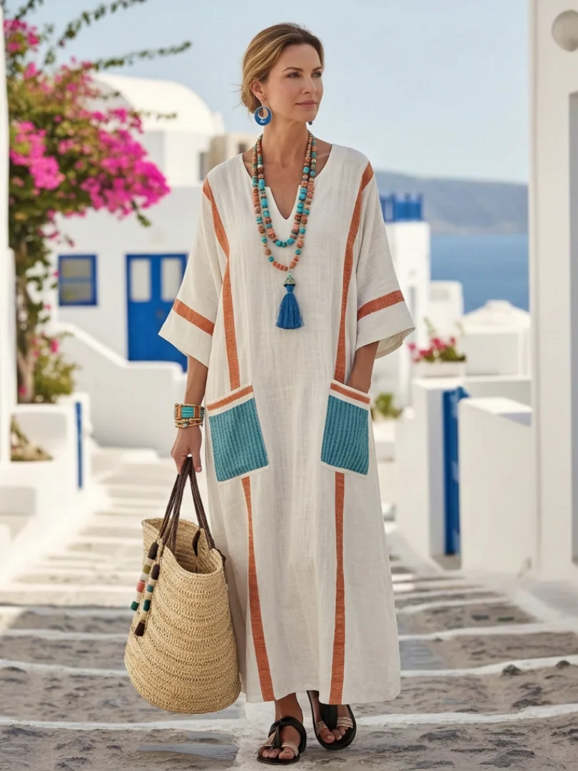 Noemi | V Neck Half Sleeve Pocket Maxi Dress - Image 3