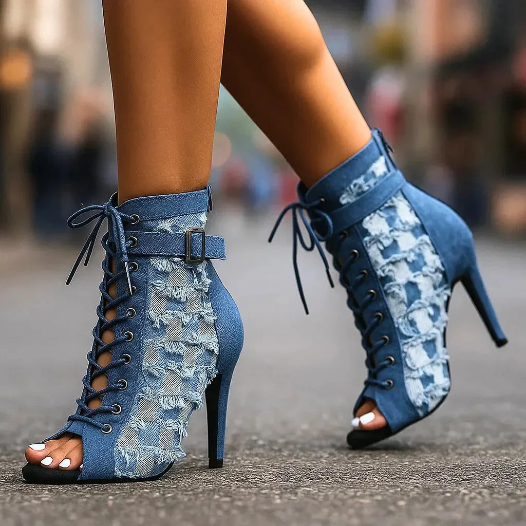 DAHLIA DENIM LACE HEELS - Image 2
