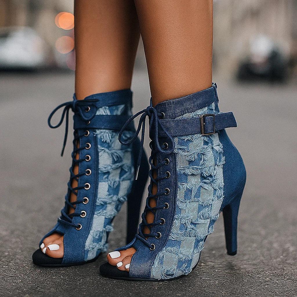 DAHLIA DENIM LACE HEELS - Image 4
