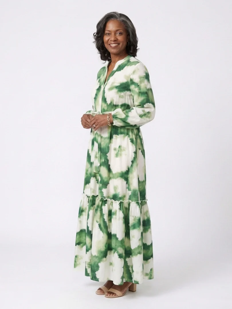 Sabine | Long Sleeve Tie Waist Tiered Maxi Dress - Image 3