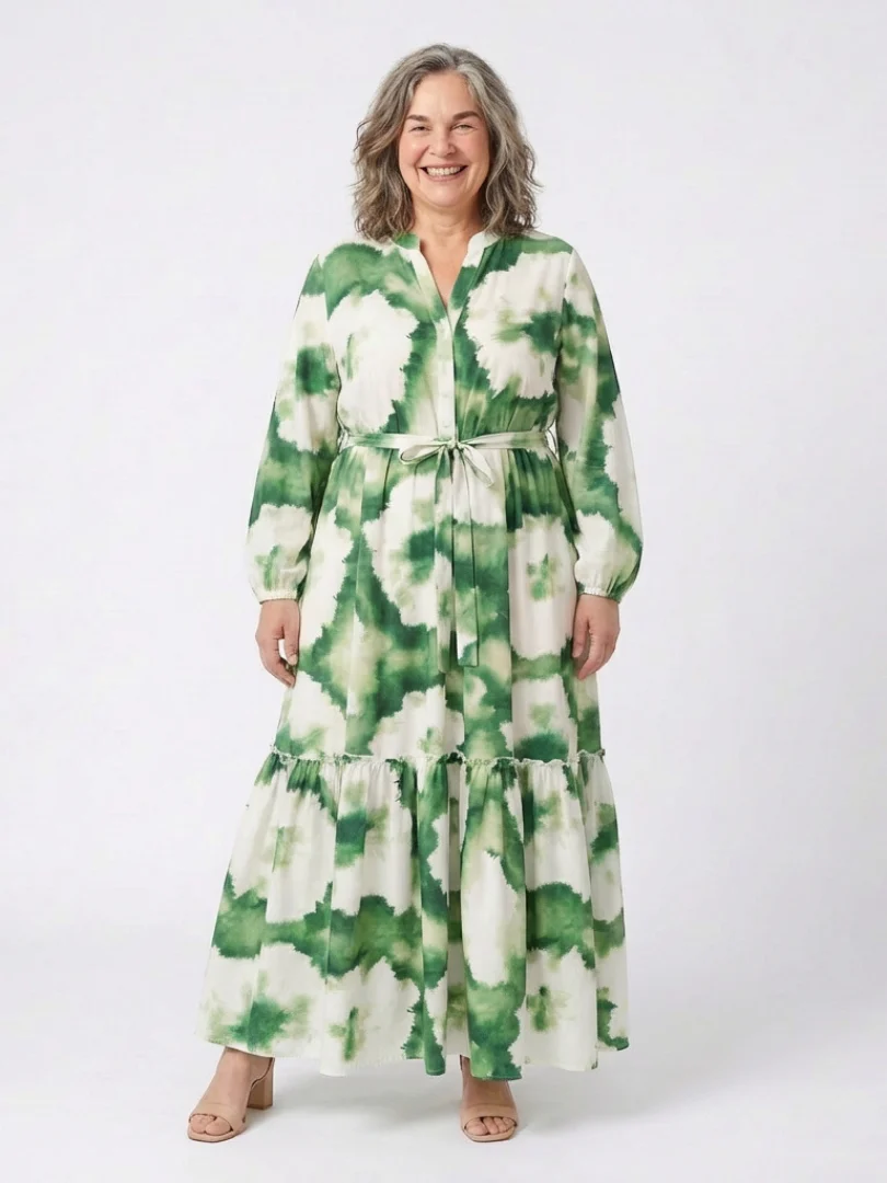 Sabine | Long Sleeve Tie Waist Tiered Maxi Dress - Image 4