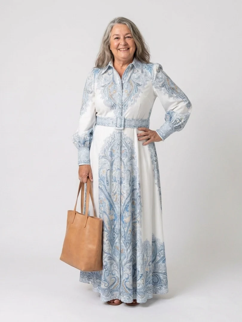 Sierra | High Neck Printed Long Sleeve Maxi Dress - Image 4