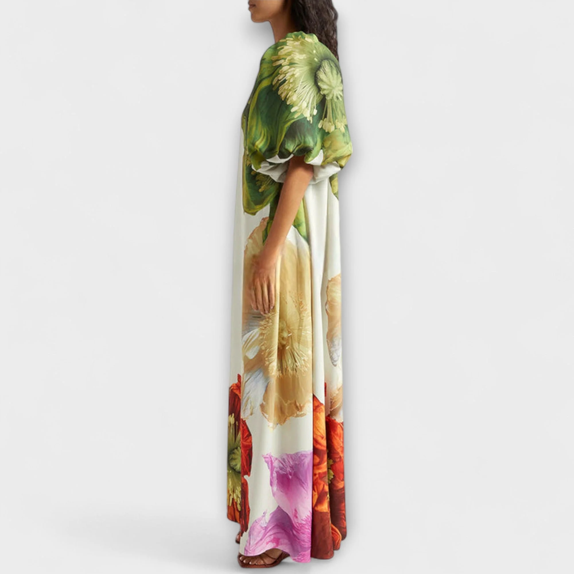 Skylar - Maxi Dress with Floral Print, Asymmetrical Neckline, and Puff Sleeves - Image 4