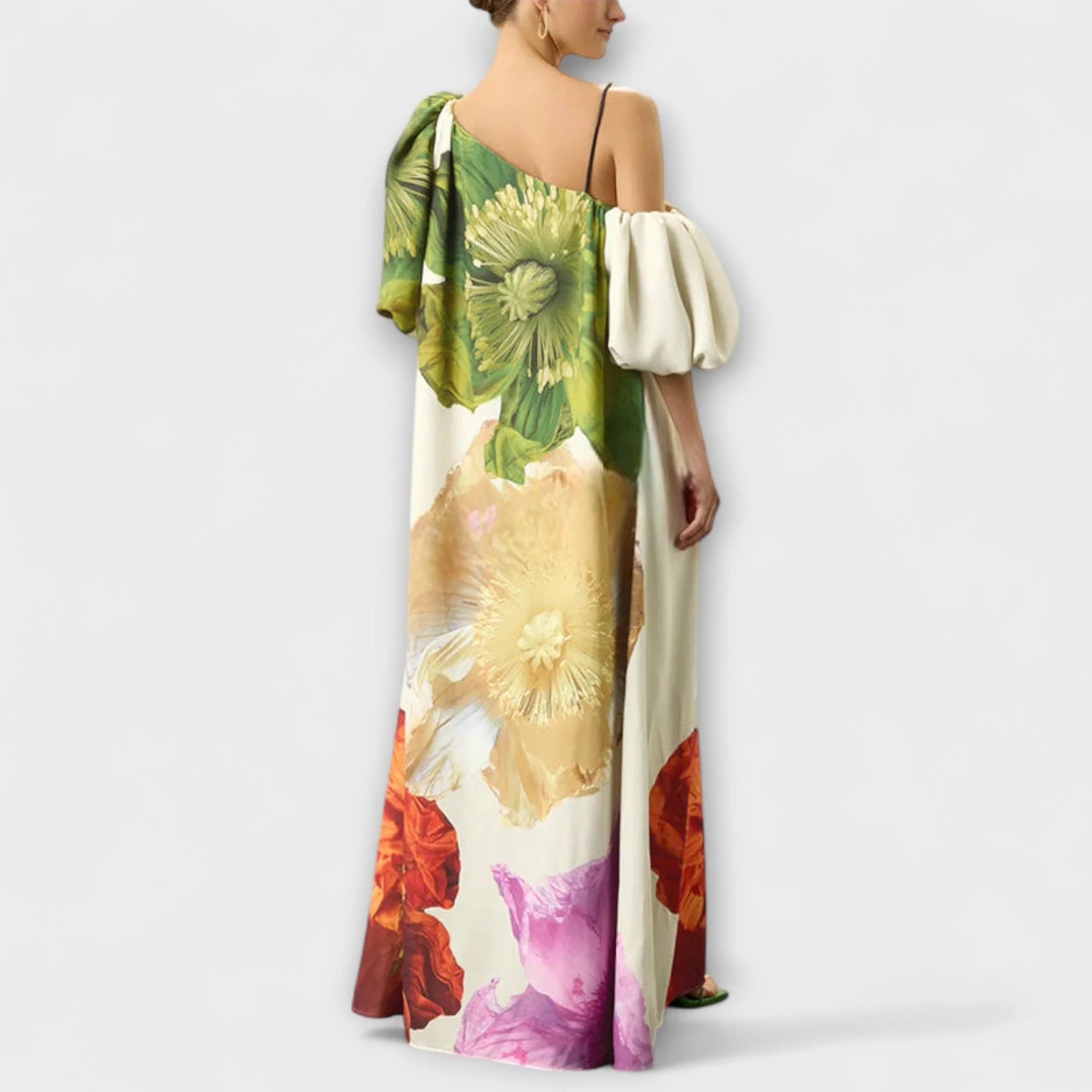 Skylar - Maxi Dress with Floral Print, Asymmetrical Neckline, and Puff Sleeves - Image 5