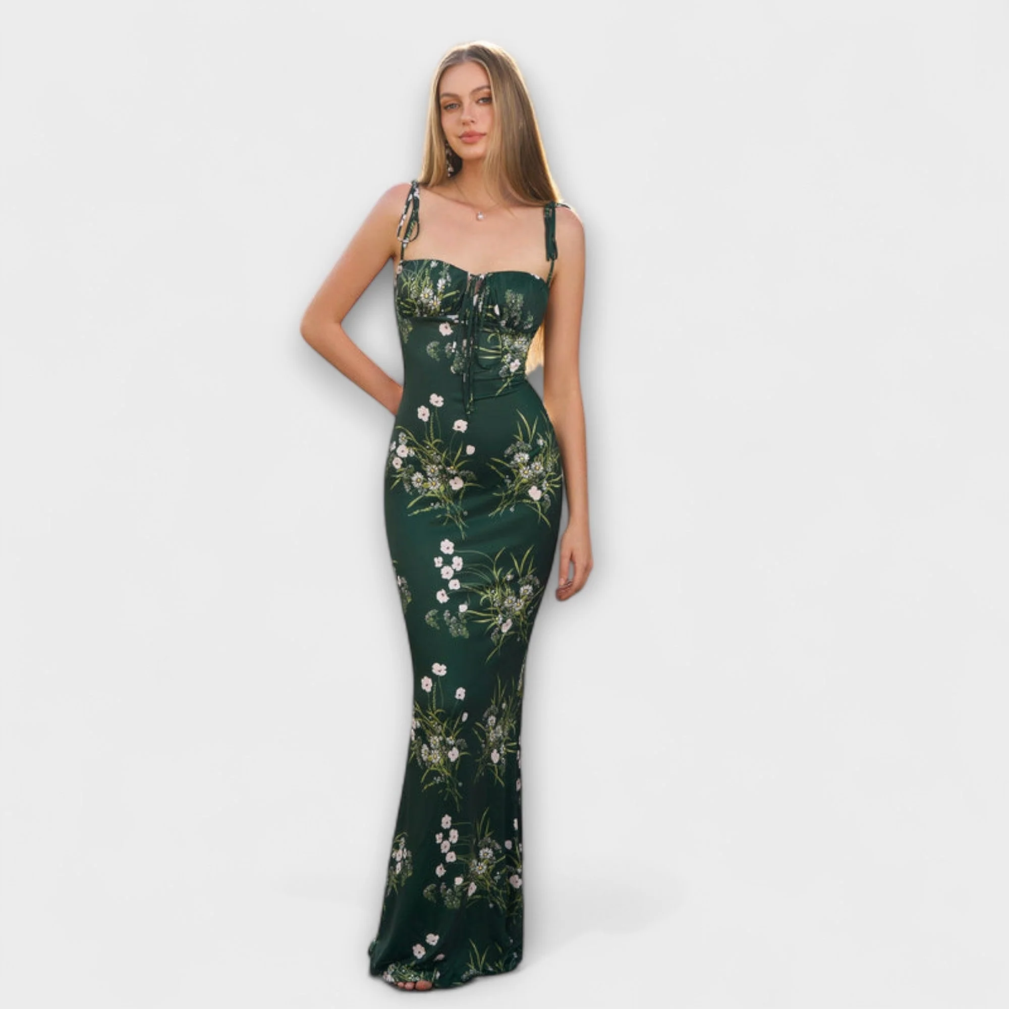 Thalia - Floral Print Prom Dress with Tied Shoulder Straps - Image 11