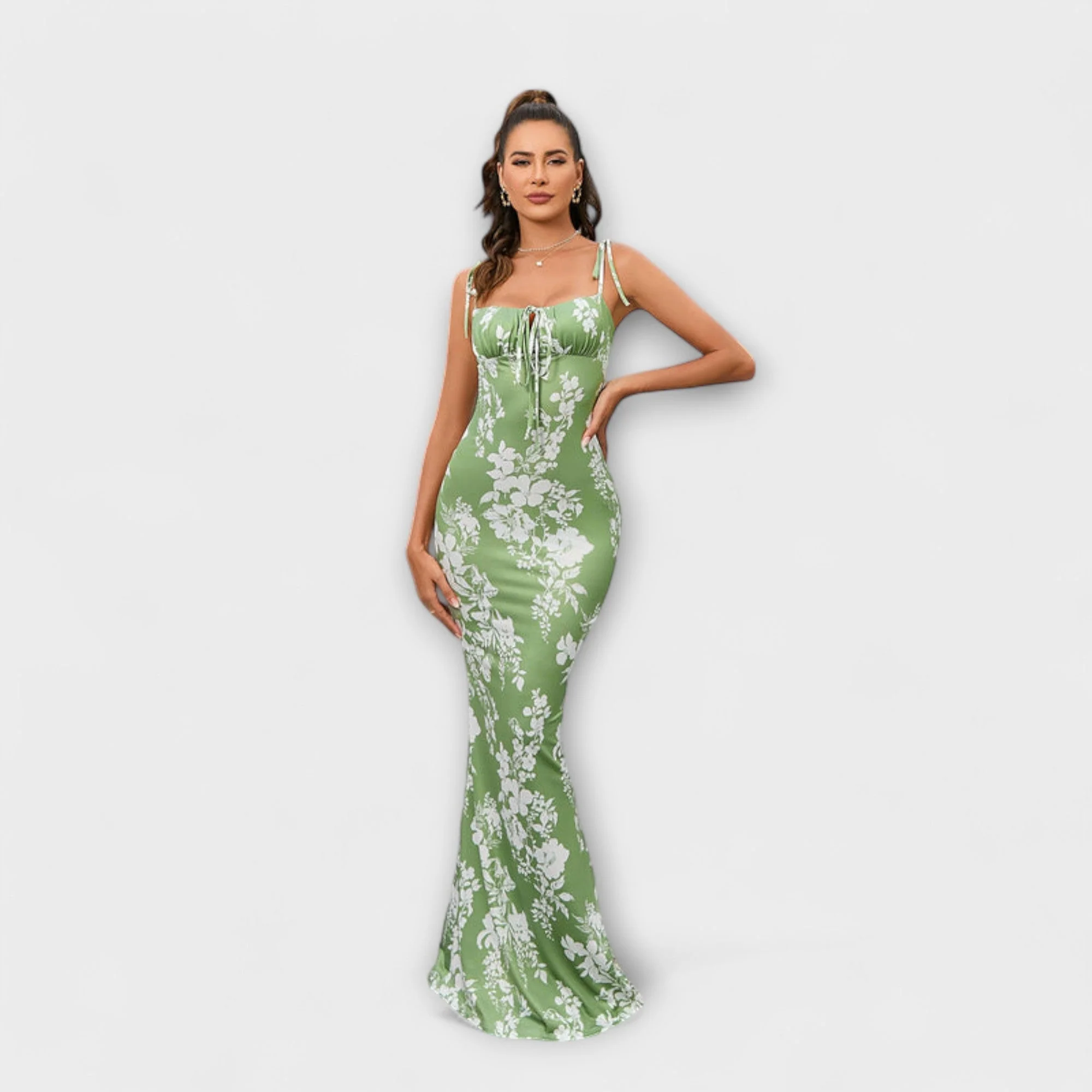 Thalia - Floral Print Prom Dress with Tied Shoulder Straps - Image 15