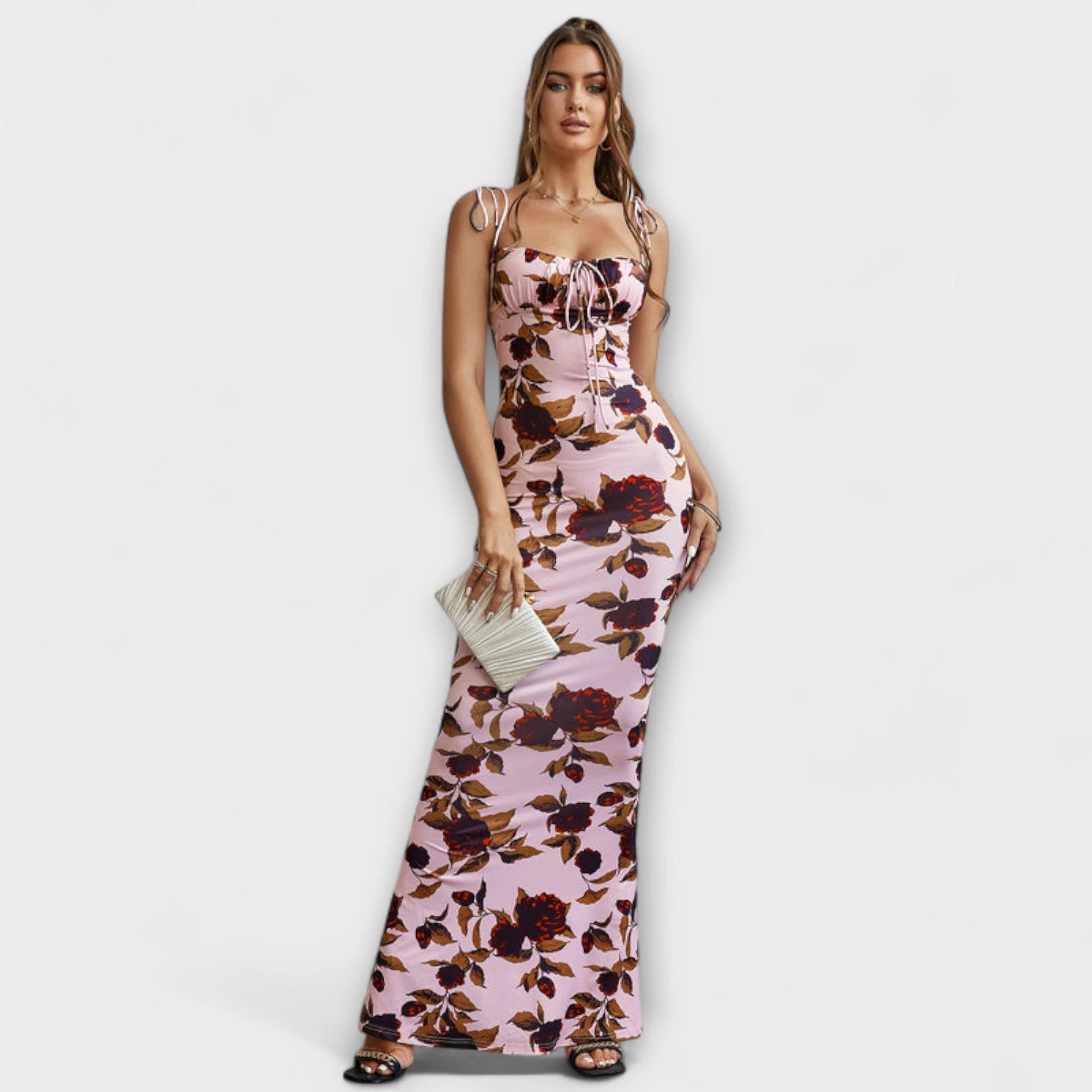 Thalia - Floral Print Prom Dress with Tied Shoulder Straps - Image 16