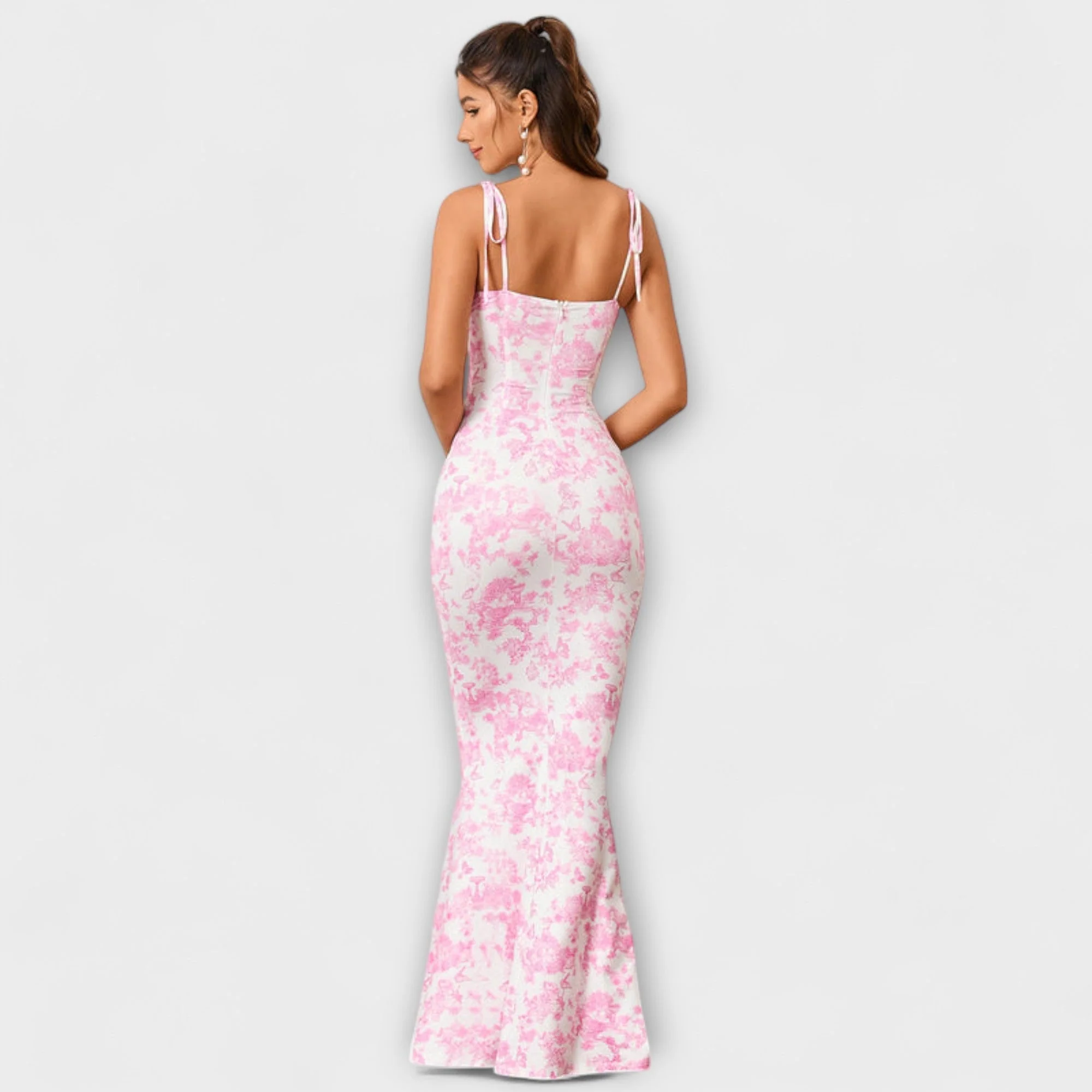 Thalia - Floral Print Prom Dress with Tied Shoulder Straps - Image 24