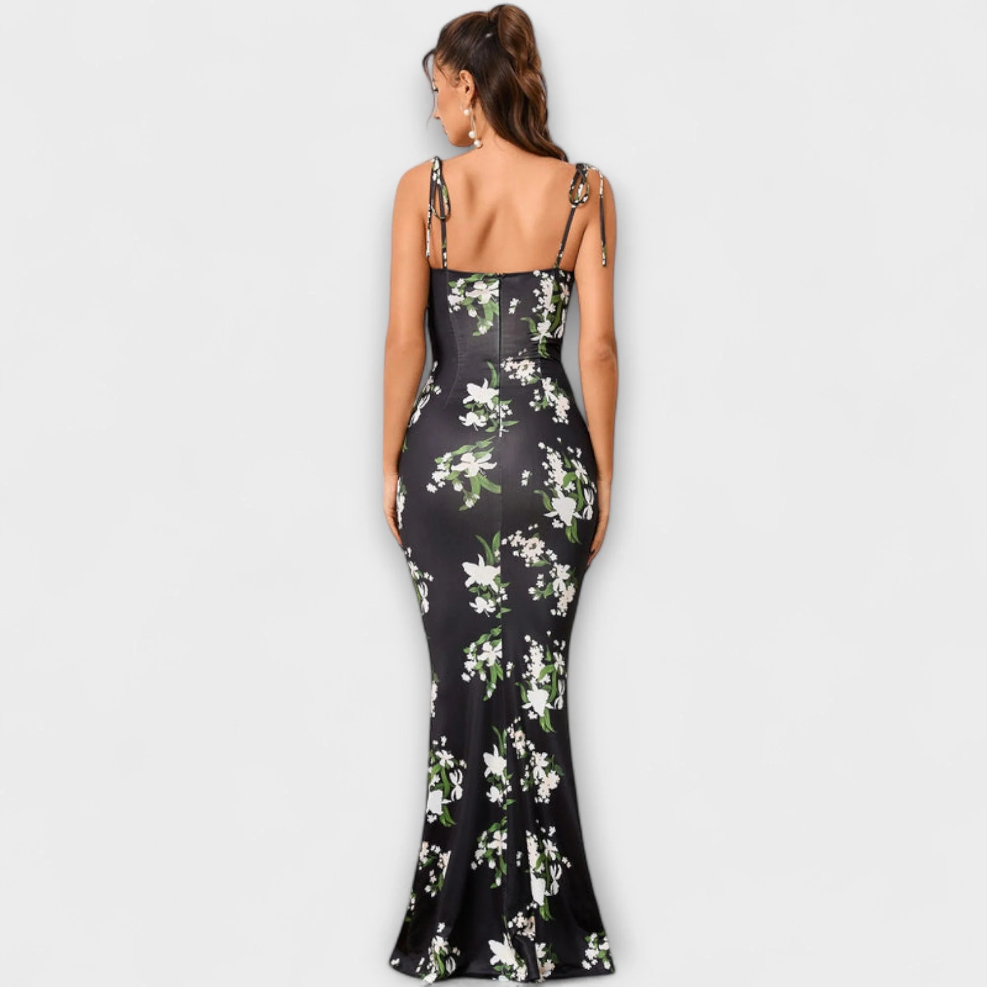 Thalia - Floral Print Prom Dress with Tied Shoulder Straps - Image 25