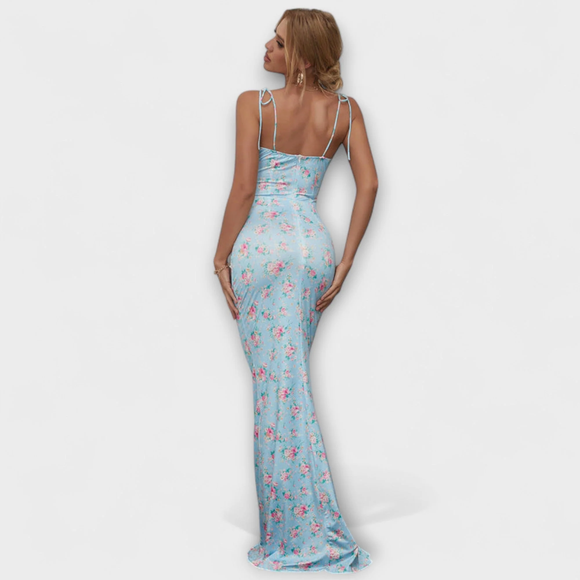 Thalia - Floral Print Prom Dress with Tied Shoulder Straps - Image 28