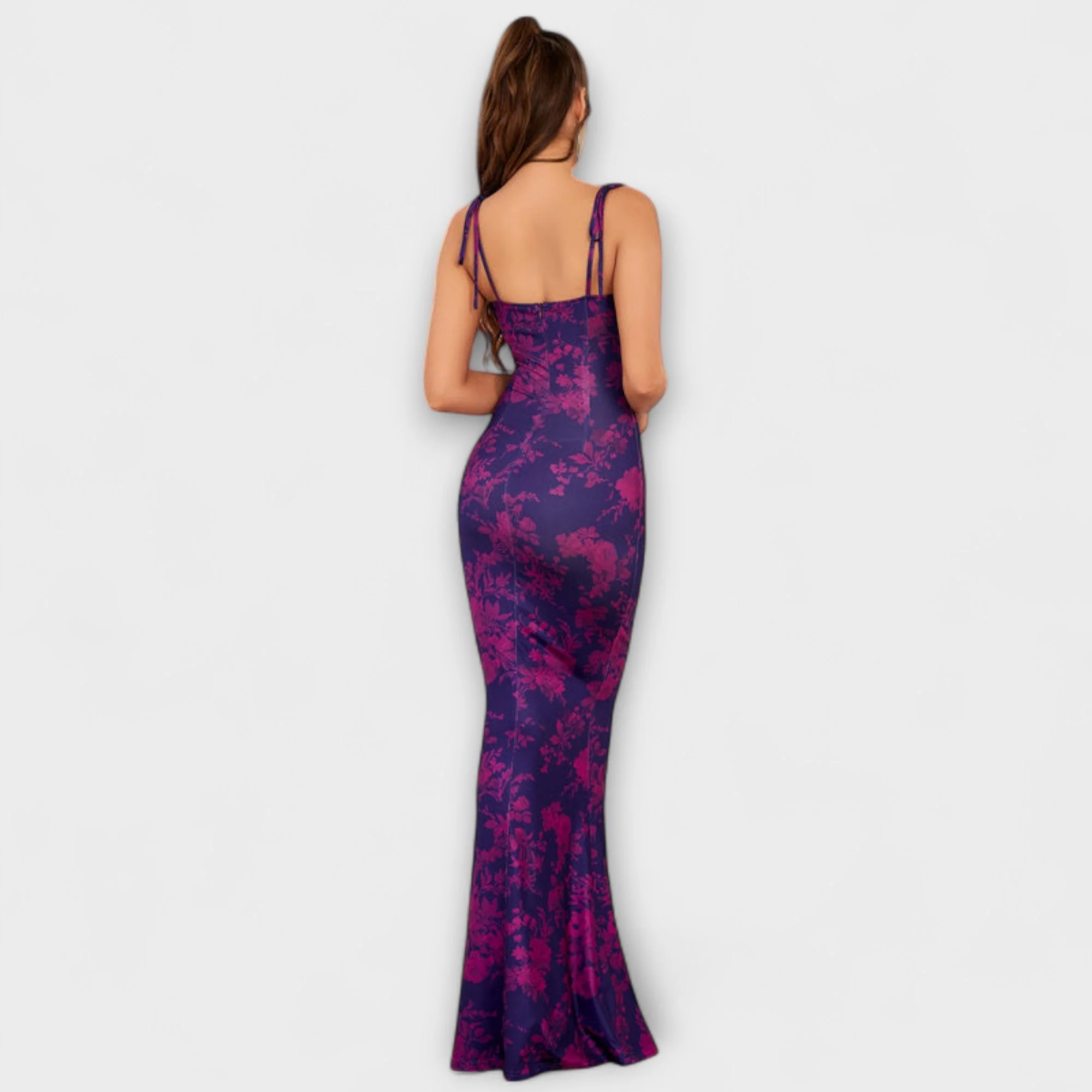 Thalia - Floral Print Prom Dress with Tied Shoulder Straps - Image 30