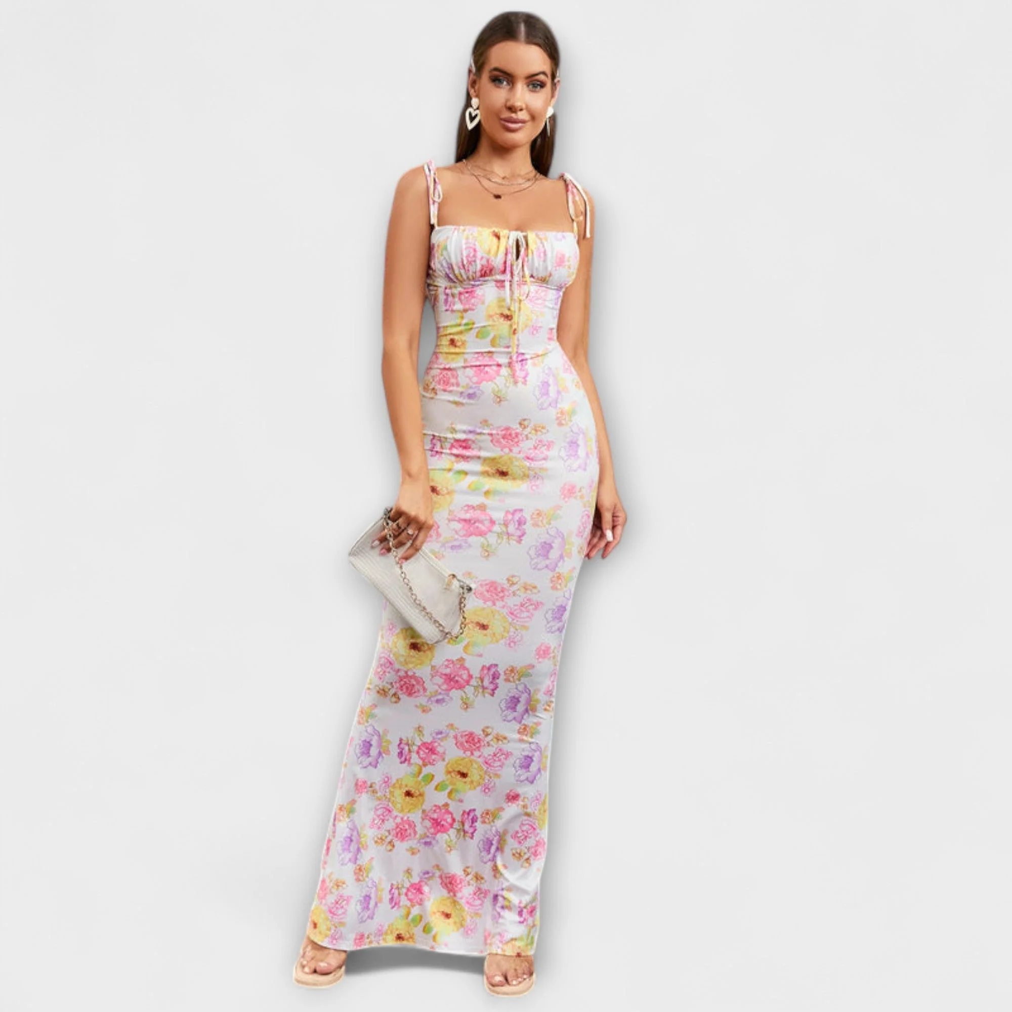 Thalia - Floral Print Prom Dress with Tied Shoulder Straps - Image 5