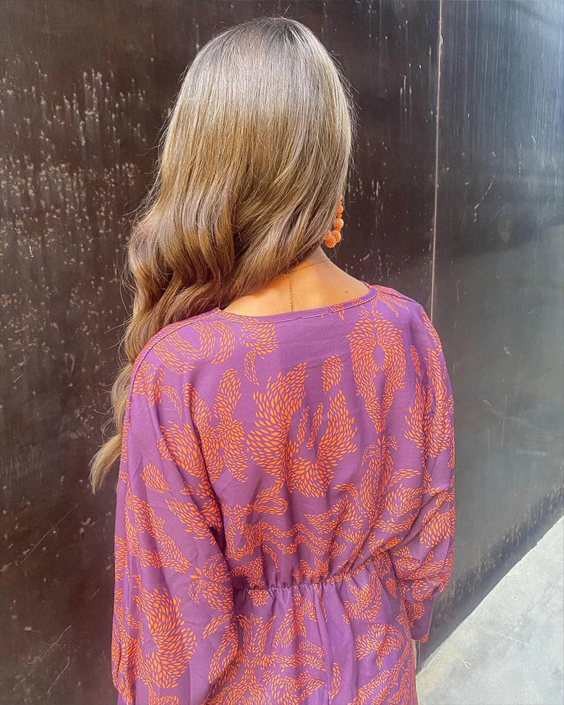 Vintage printed V-neck long-sleeve elegant dress - Image 39