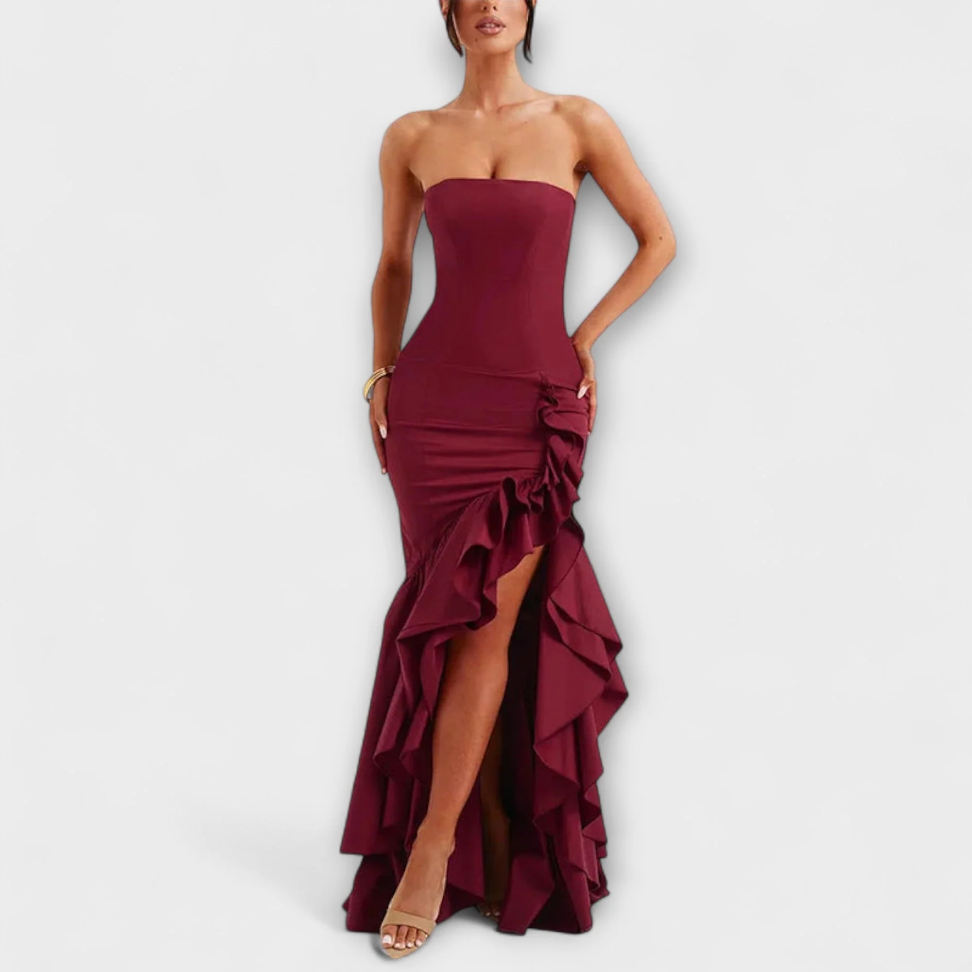 Zuri - Off-Shoulder Slim Fit Maxi Dress with Asymmetrical Hem - Image 4